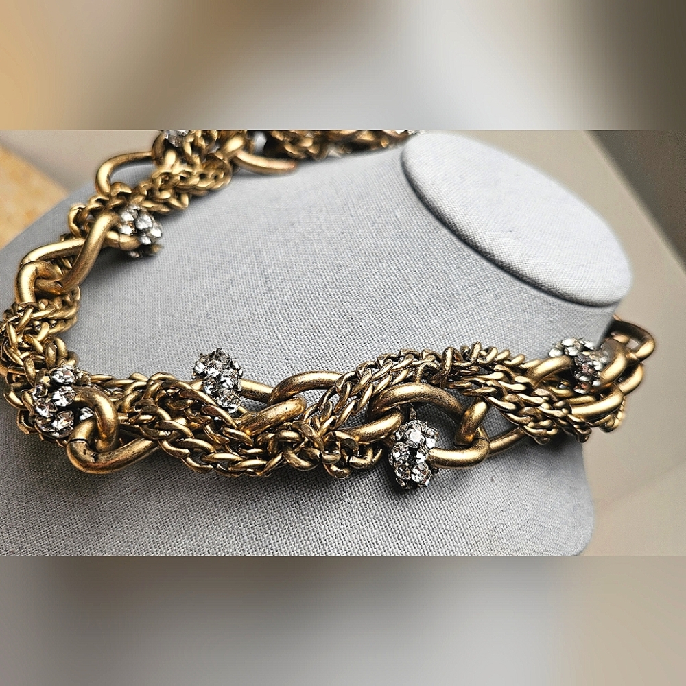 [J. CREW] Chunky Chain Link Crystal Bunches Heavy Statement Necklace - Picture 4 of 16